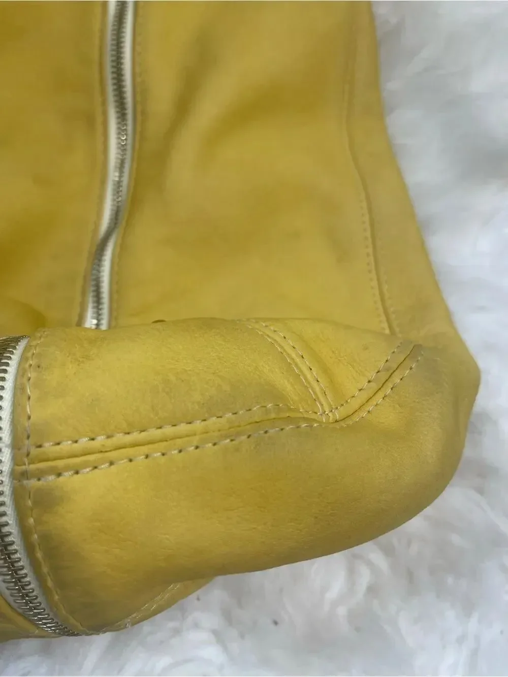 Yellow Leather Tote Bag with Front Zippers